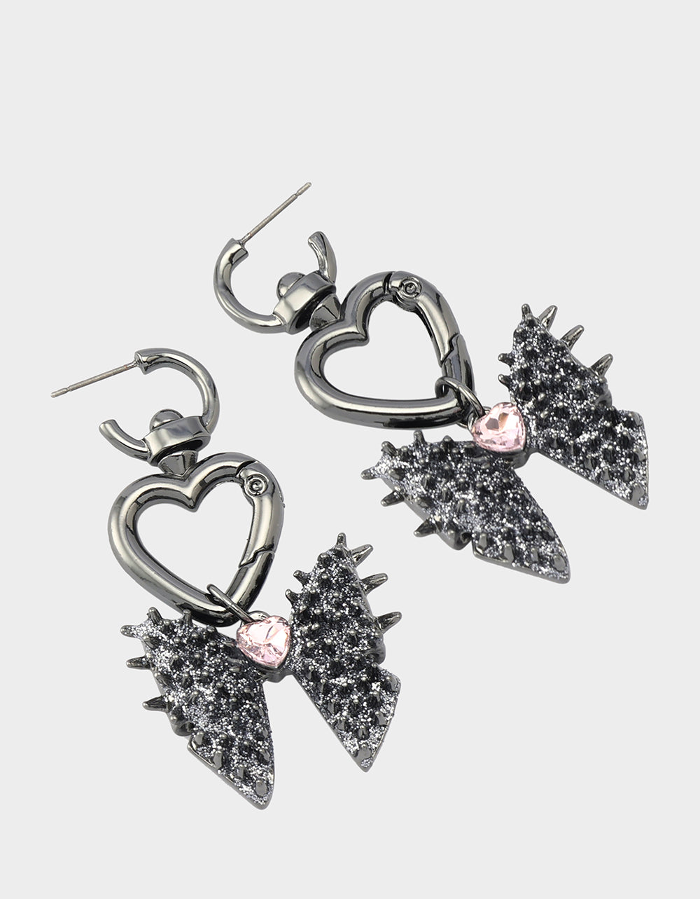 SPIKY BOW HUGGIE DROP EARRINGS PINK - Image 2