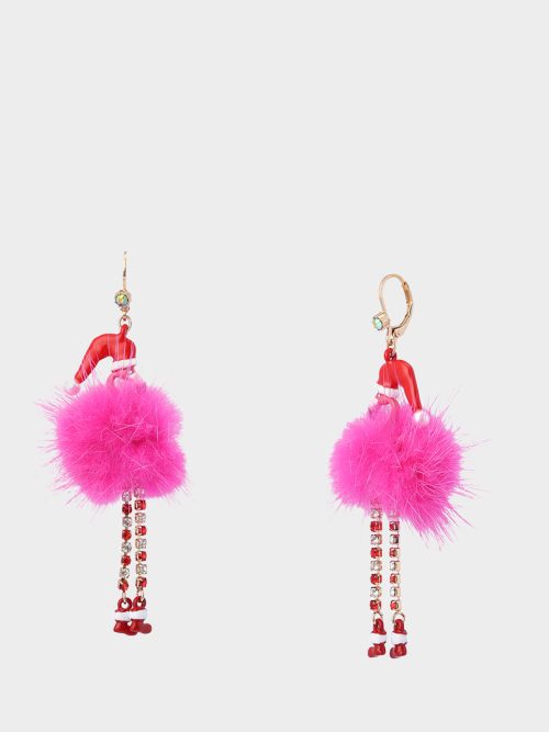 FLUFFY FLAMINGO DROP EARRINGS PINK
