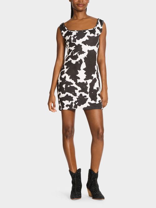 BETSEY COW PRINT DRESS BLACK/WHITE